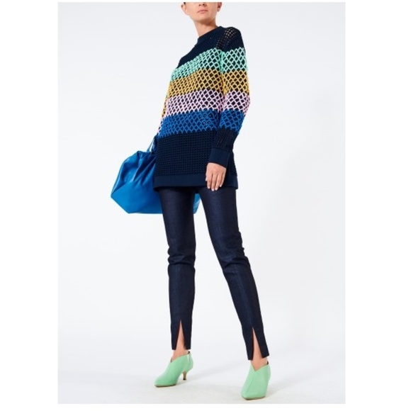 Tibi Sweaters - Tibi Stripe Crochet Oversized Tunic Pullover